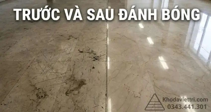 So sánh sàn đá trước và sau khi sử dụng dịch vụ đánh bóng phục 
