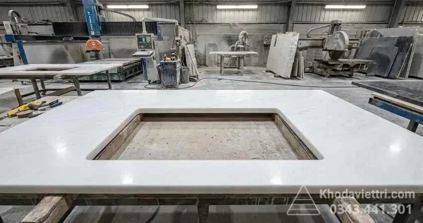 Cắt khoét lỗ chậu lavabo và bếp từ bằng máy CNC đường cắt sắc nét