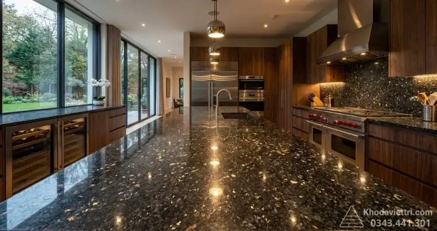 Mặt đá bếp granite đen kim sa